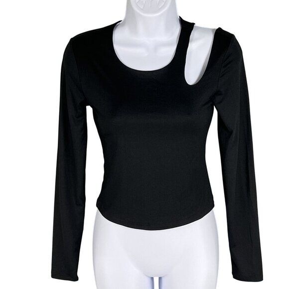 Anthropologie NWT Olive & Oak Womens S Black Long Sleeve Asymmetrical Cutout Top - Picture 7 of 16